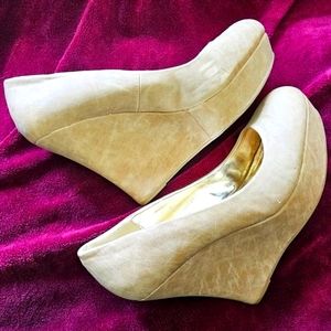 Bamboo - Tan Round-Toe Platform Wedge Heels